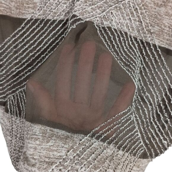 Y2K MISS ME Sheer Beaded Top S Short Sleeve Striped Relaxed V Neck Jersey Knit. - Picture 9 of 16